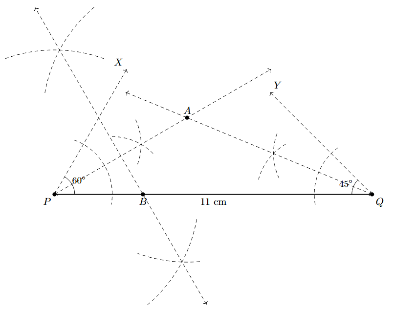 Step 5 Step 5: The perpendicular bisector of AP is drawn, intersecting PQ at B.